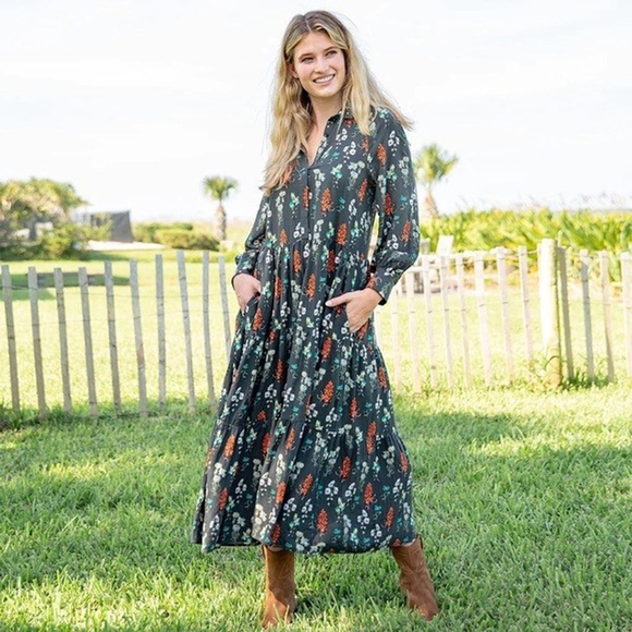 Natural Life Christa Maxi Dress Gray Multi Small Cottagecore Boho Modest - Picture 1 of 12